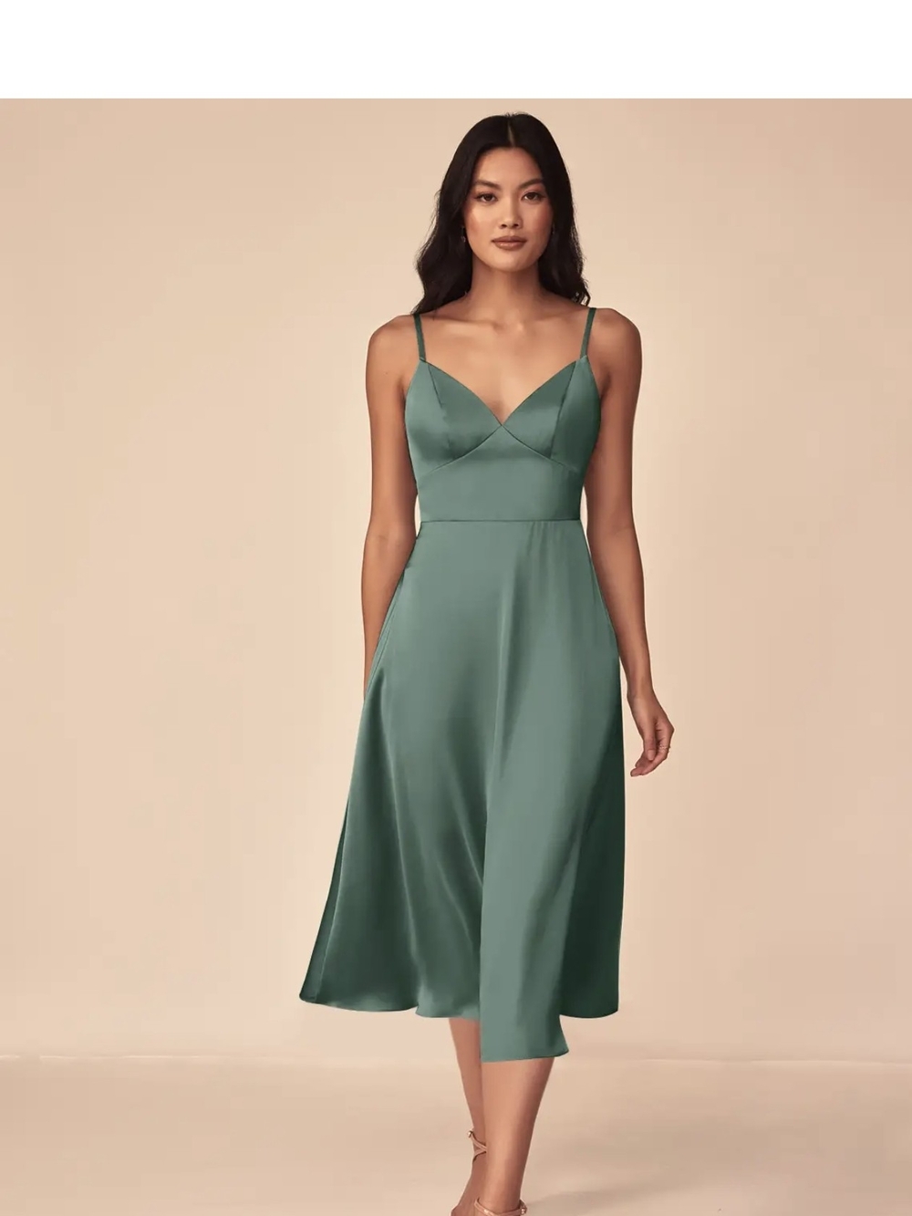 Eucalyptus Green Spaghetti-Strap Midi Dres